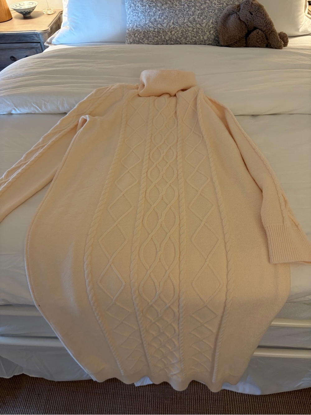 Show Me Your MuMu Cream Cable Knit Turtleneck Sweater Dress